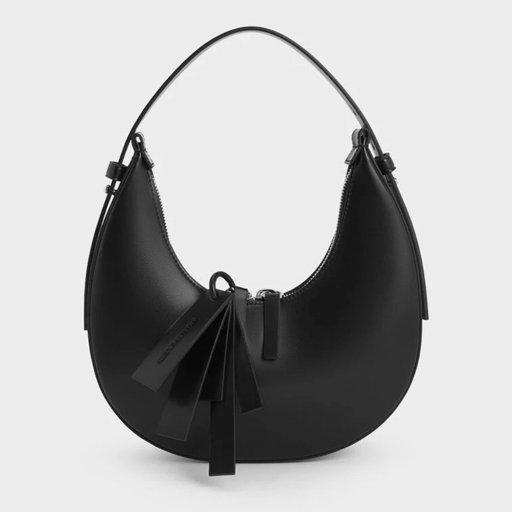 Charles & Keith Carey Crescent Hobo Bag - Noir
